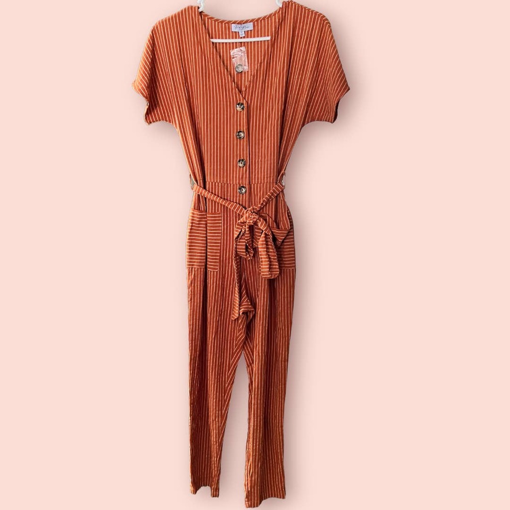 Polagram burnt orange striped jumper size small